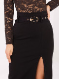 Elegant black midi skirt with belt