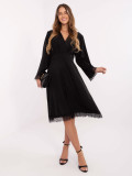 Elegant black midi dress with lace and wrap neckline
