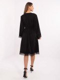 Elegant black midi dress with lace and wrap neckline