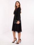 Elegant black midi dress with lace and wrap neckline