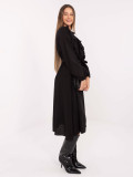 Black midi shirt dress with ruffles and belt