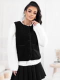 Black faux fur women's vest with buttons