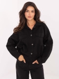 Black cotton shirt with pockets and collar