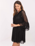 Black flared mini dress with lace and lacing