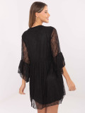 Black flared mini dress with lace and lacing