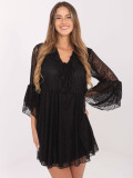 Black flared mini dress with lace and lacing