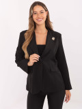 Elegant black blazer with brooch and lining