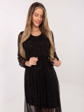 Black maxi dress with appliqué and belt