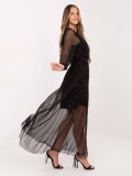 Black maxi dress with appliqué and belt