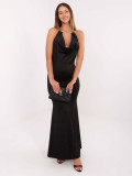 Elegant black maxi dress with draped neckline