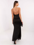 Elegant black maxi dress with draped neckline