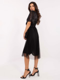 Black midi dress with belt and sequin detail