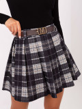 Black checkered mini skirt with belt