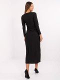 Elegant black midi dress with long sleeves and V-neckline