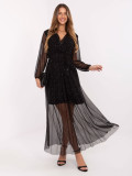 Black maxi dress with belt and applique