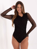 Elegant black bodysuit with appliqué and long sleeves
