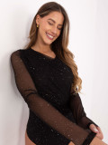 Elegant black bodysuit with appliqué and long sleeves