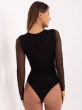 Elegant black bodysuit with appliqué and long sleeves