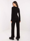 Black Wide Ribbed High-Waisted Trousers