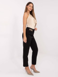 Elegant black cigarette trousers with high waist and chain detail