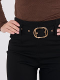 Elegant black straight-leg trousers with high waist and belt