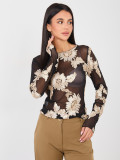 Elegant black blouse with beige embroidery and floral motif