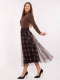Black elegant tulle skirt with check pattern, midi