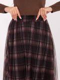 Black elegant tulle skirt with check pattern, midi