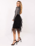 Black flared dress with sequins and lining