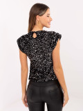Elegant black blouse with appliqué and sequins