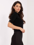 Elegant black pullover with mock neck and buttons