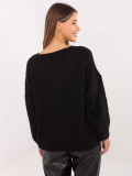 Black knitted sweater with lace-up neckline