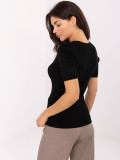 Black ribbed short-sleeve V-neck sweater