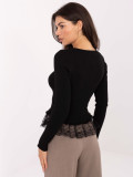 Elegant black sweater with lace and buttons