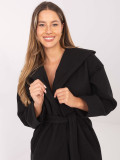 Black transitional coat with hood and belt