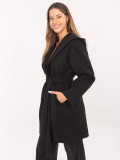 Black transitional coat with hood and belt