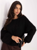 Black sweater with puff sleeves and round neckline