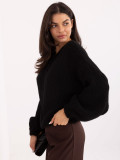 Black sweater with puff sleeves and round neckline