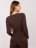 Brown ribbed blouse with V-neck and buttons