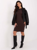 Brown Ribbed Pencil Dress with Long Sleeves