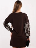Short brown dress with embroidery and puff sleeves