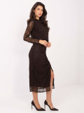 Elegant brown midi pencil dress with lace
