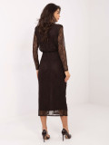Elegant brown midi pencil dress with lace