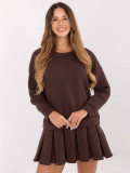 Brown flared mini dress with long sleeves