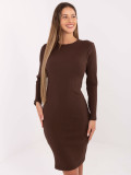 Brown ribbed pencil dress with long sleeves