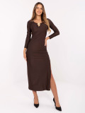Elegant brown midi pencil dress with long sleeves