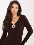 Elegant ribbed mini dress with long sleeves, brown