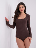 Brown ribbed long sleeve bodysuit
