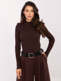 Brown Ribbed Turtleneck Sweater