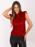 Elegant red blouse with sequin application
